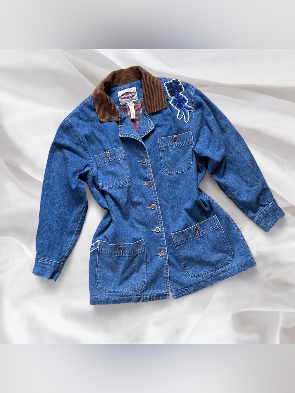 Floral Patched Denim Lined Barn Coat